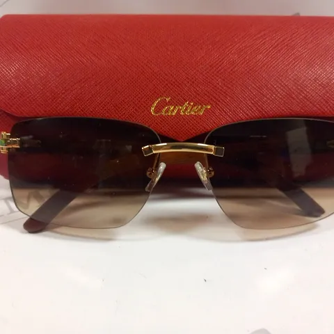 BOXED CARTIER WOODEN ARM SUNGLASSES