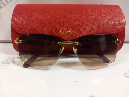 BOXED CARTIER WOODEN ARM SUNGLASSES