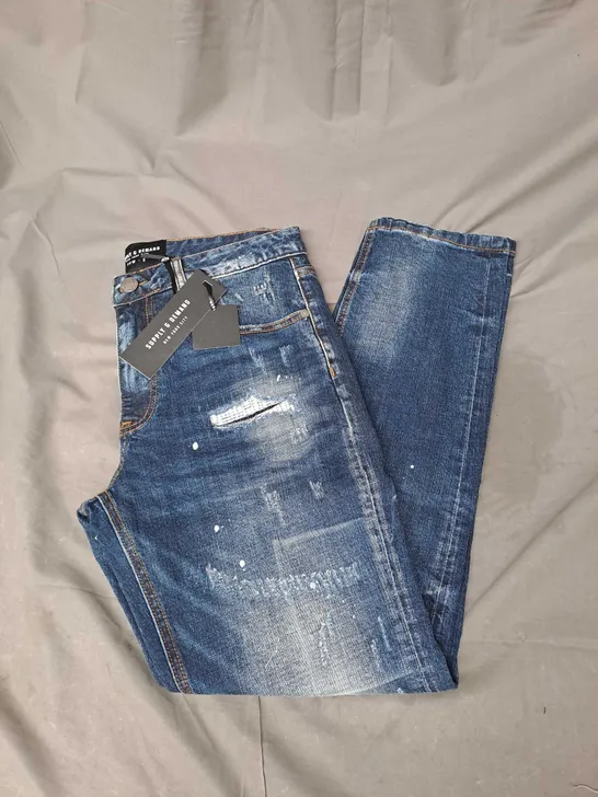 SUPPLY & DEMAND DISTRESSED JEANS IN BLUE DENIM SIZE S 30W