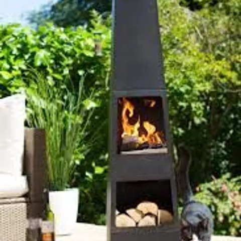 BOXED MALMO CHIMENEA IN BLACK WITH LOG STORE (1 BOX)