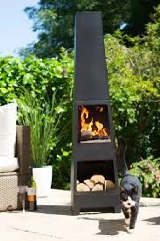 BOXED MALMO CHIMENEA IN BLACK WITH LOG STORE (1 BOX)