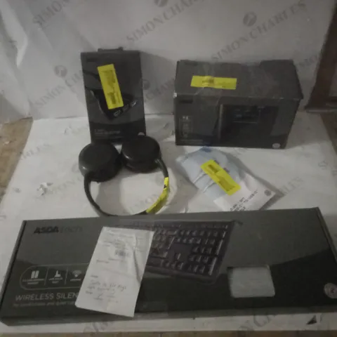 LOT OF APPROX 5 ASSORTED ITEMS TO INCLUDE WIRELESS KEYBOARD, HEADPHONES