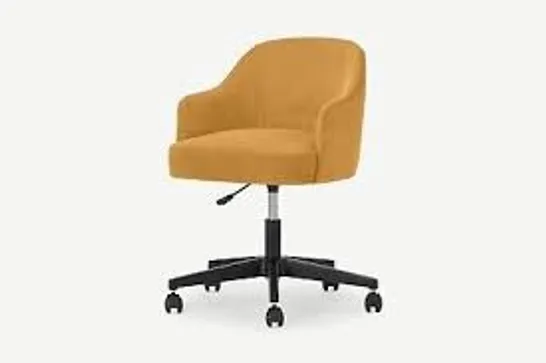 BRAND NEW BOXED MADE.COM SWINTON OFFICE CHAIR, MUSTARD CORDUROY VELVET WITH BLACK LEGS (1 BOX)