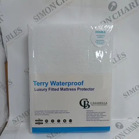 SEALED CASABELLA TERRY WATERPROOF LUXURY FITTED MATTRESS PROTECTOR - DOUBLE