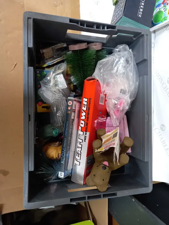 BOX OF APPROX 20 ASSORTED TOYS TO INCLUDE - POKEMON CARDS, PACK OF SHARPIES. WII GAMES