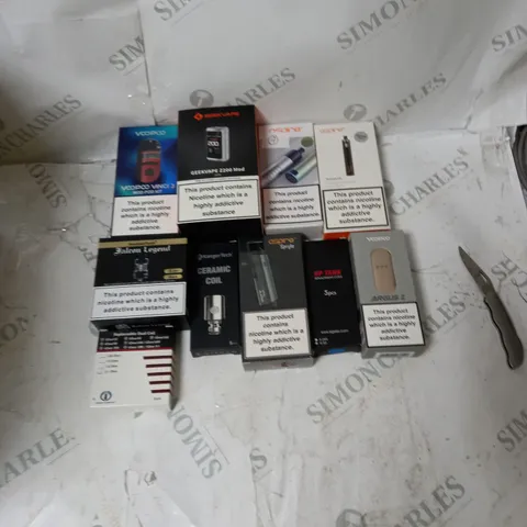 BOX OF APPROXIMATELY 10 ECIG PRODUCTS TO INCLUDE ASPIRE, KANGERTECH, VOOPOO