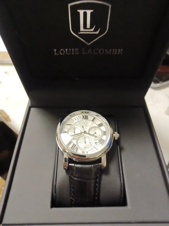 MENS LOUIS LACOMBE CHRONOGRAPH WATCH-BLACK LEATHER STRAP