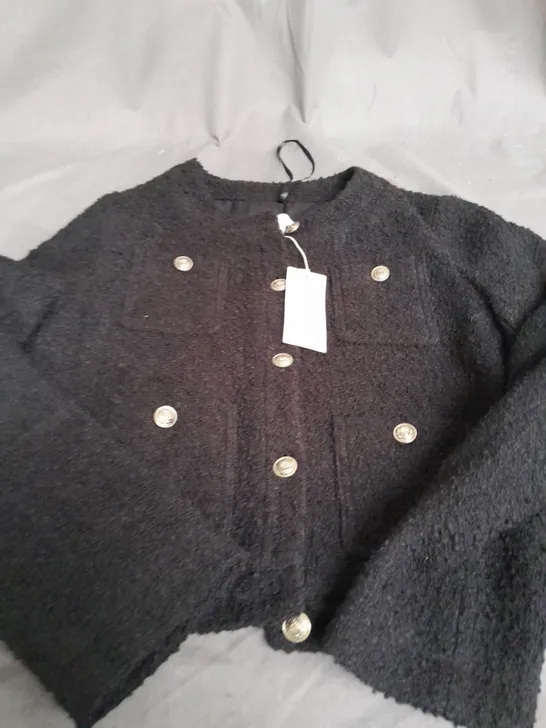 M&S BUTTON BLACK CROPPED JACKET - SIZE 8