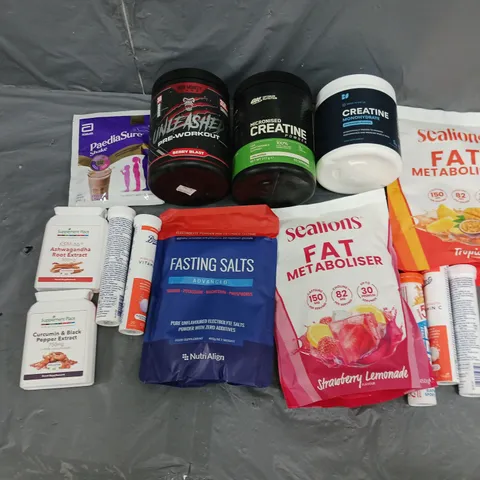 APPROXIMATELY 8 ASSORTED FOOD ITEMS TO INCLUDE BETTERVITS CREATINE, SEALIONS FAT METABOLISER, AND NUTRIALIGN FASTING SALTS ADVANCED ETC.