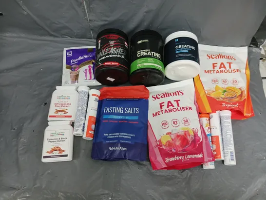 APPROXIMATELY 8 ASSORTED FOOD ITEMS TO INCLUDE BETTERVITS CREATINE, SEALIONS FAT METABOLISER, AND NUTRIALIGN FASTING SALTS ADVANCED ETC.