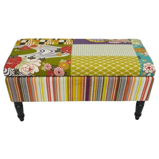 BOXED CERI 82CM WIDE RECTANGLE PATCHWORK OTTOMAN