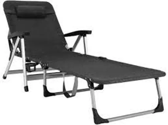 BOXED COSTWAY BEACH FOLDING CHAISE LOUNGE RECLINER WITH 7 ADJUSTABLE POSITIONS - BLACK 