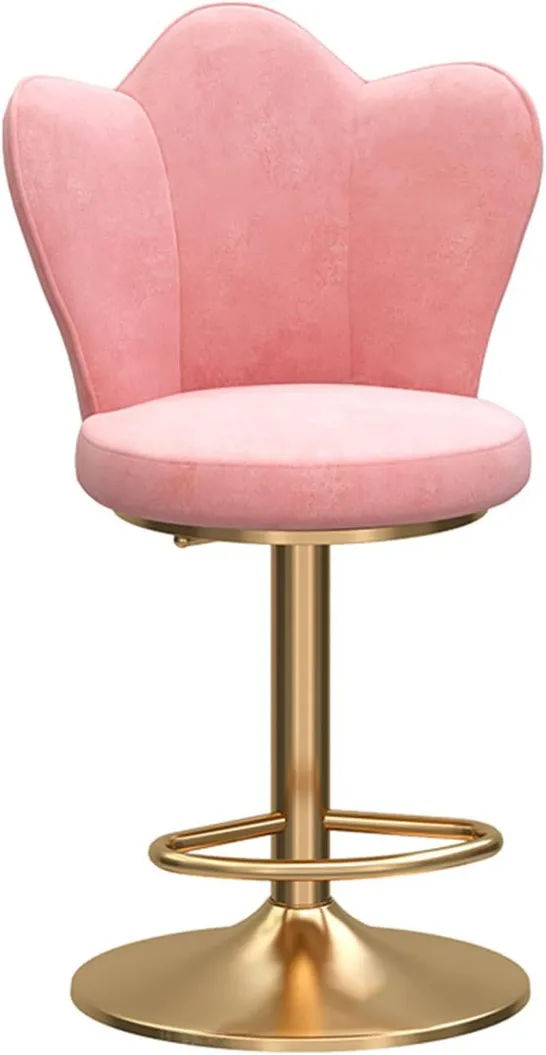 BOXED MODERN VELVET CHAIR HEIGHT ADJUSTABLE BAR STOOL 360° SWIVEL MAKEUP SEAT - PINK