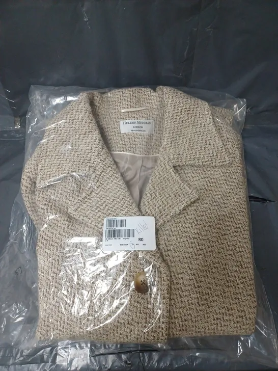 HELENE BERMAN LONDON SINGLE BREASTED TWEED BEIGE COAT SIZE 14 