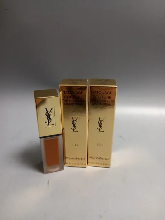 BOXED LOT OF 2 YVES SAINT LAURENT MATTE LIP STAIN TRIBAL COPPER 6ML