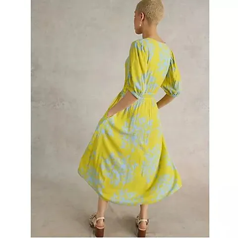 WHITE STUFF SALMA ECO VERO MIDI DRESS- YELLOW SIZE 12