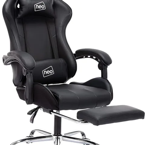 BOXED NEO SWIVEL LEATHER GAMING CHAIR WITH FOOTREST - BLACK (1 BOX)