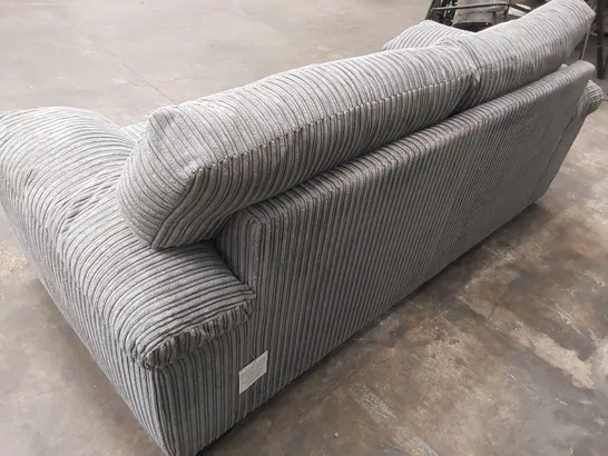 DESIGNER 3 SEATER GREY FABRIC CORDUROY SOFA 