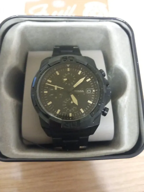 BOXED FOSSIL 44MM BRONSON STAINLESS STEEL WRIST WATCH