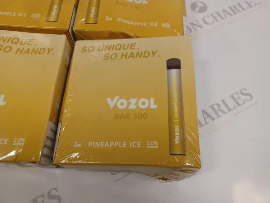 LOT OF 9 SEALED 10-PACKS OF VOZOL BAR 500 DISPOSABLE E-CIGARETTES IN PINEAPLLE ICE