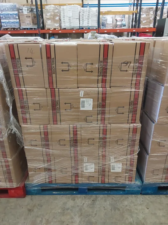 PALLET TO CONTAIN APPROX 48 BOXES OF BRAND NEW UNION JACK BEACH TOWELS - 9 TOWELS PER BOX // SIZE: APPROX 71 X 152cm // COMBINED RRP £2,376.00