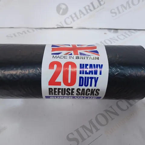 BOX OF 10 ROLLS OF 20 HEAVY DUTY BLACK REFUSE SACKS, 50L