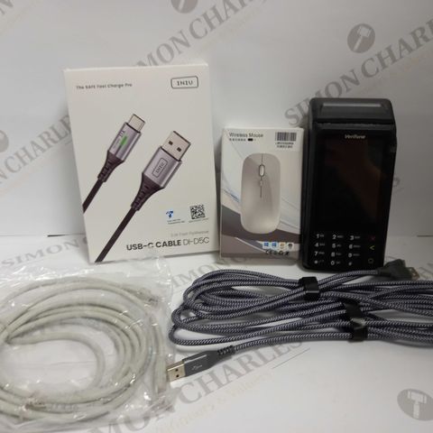 LOT OF APPROXIMATELY 15 ASSORTED ELECTRICAL ITEMS, TO INCLUDE INIU USB-C CABLE, PDQ MACHINE, MOUSE, ETC