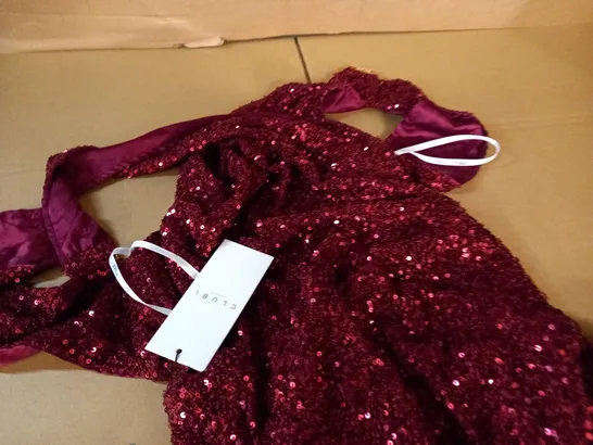 CLUB OF LONDON BERRY SEQUIN HALTERNECK MAXI DRESS - UK 10