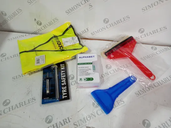 ALPHABET EMERGENCY SAFETY KIT INCLUDING HIGH VIS VEST, FIRST AID KIT AND SCRAPERS