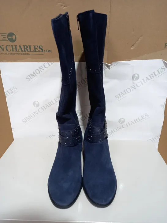 MARC FISHER NAVY SUEDE HIGH RISE BOOTS - SIZE 7