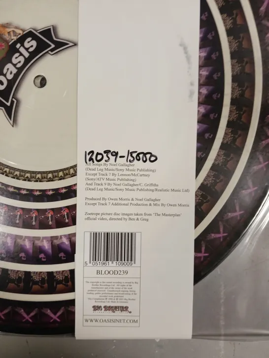 OASIS THE MASTERPLAN LIMITED EDITION 25TH ANNIVERSARY ZOETROPE PICTURE DISC VINYL 