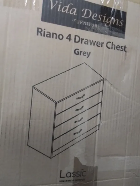 BOXED RIANO 4 DRAWER CHEST - GREY 