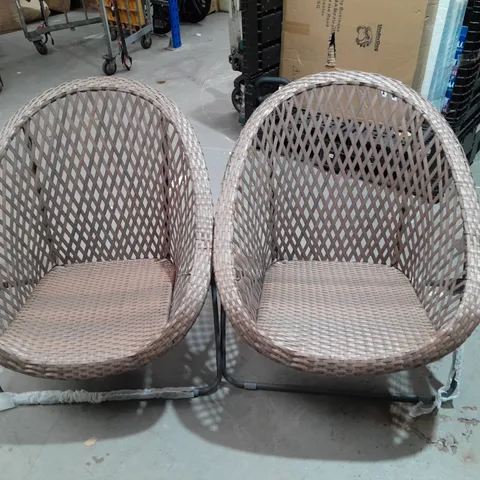 PAIR OF BROWN RATTAN EFFECT FOLDING GARDEN EGG CHAIRS