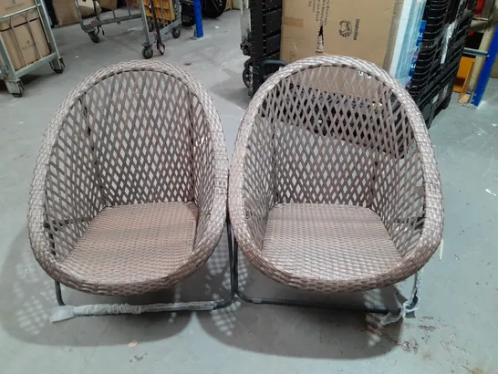 PAIR OF BROWN RATTAN EFFECT FOLDING GARDEN EGG CHAIRS