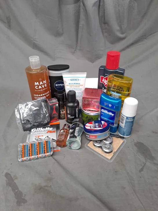 APPROXIMATELY 15 ASSORTED COSMETIC PRODUCTS TO INCLUDE MAN CAVE SHOWER GEL, MANSCAPED CROP PRESERVER, GILLETTE ANTIPERSPERANT GEL ETC