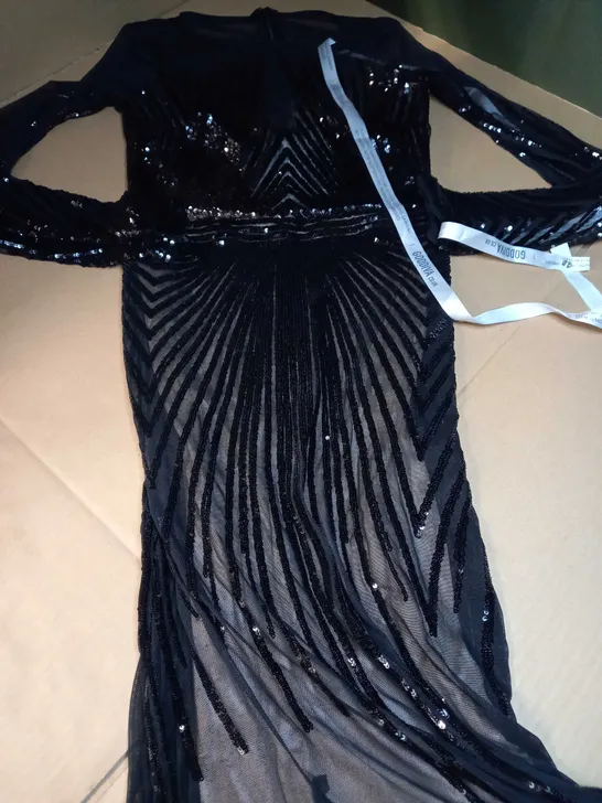 GODDIVA BLACK/SEQUIN NET DETAILED OCCASION MAXI DRESS - SIZE 8