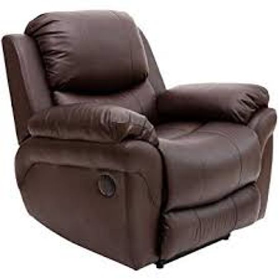 BOXED MADISON DUAL RISE BROWN FAUX LEATHER RECLINING EASY CHAIR (2 BOXES)