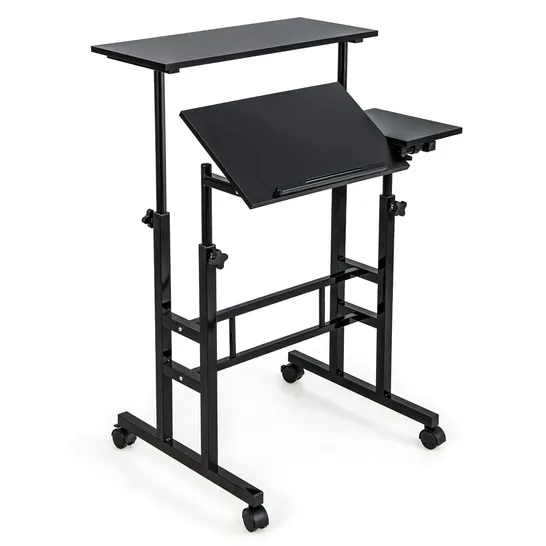 BOXED COSTWAY ADJUSTABLE COMPUTER DESK TILTING WORKSTATION MOBILE STAND UP DESK BLACK