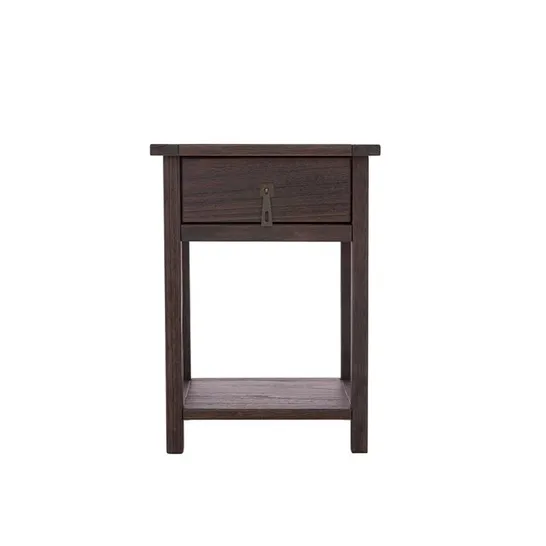 BOXED BASTION MANUFACTURED + SOLD WOOD BEDSIDE TABLE - DARK WOOD (1 BOX)