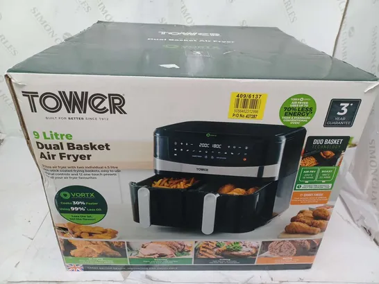 BOXED TOWER 9 LITRE DUAL BASKET AIR FRYER