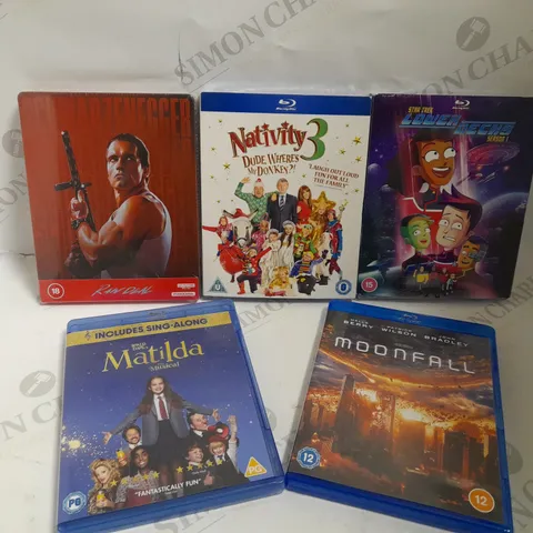 BOX OF APPROX 20 DVD/BLU-RAYS TO INCLUDE MATILDA THE MUSICAL, NATIVITY 3 AND MOONFALL