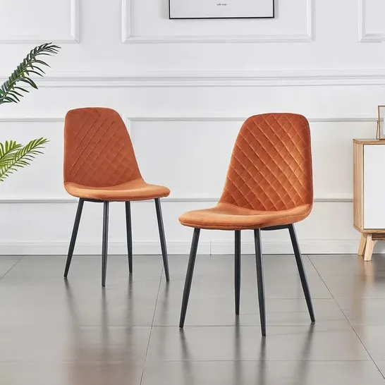 BOXED SET OF 2 BRIENNA VELVET UPHOLSTERED DINING CHAIRS - ORANGE (1 BOX)