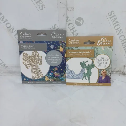 LOT OF 2 CRAFTER'S COMPANION THE SNOW QUEEN STAMP & METAL CUTTING DIE SET AND FESTIVE BOW PRE-CUT ELEMENTS SET