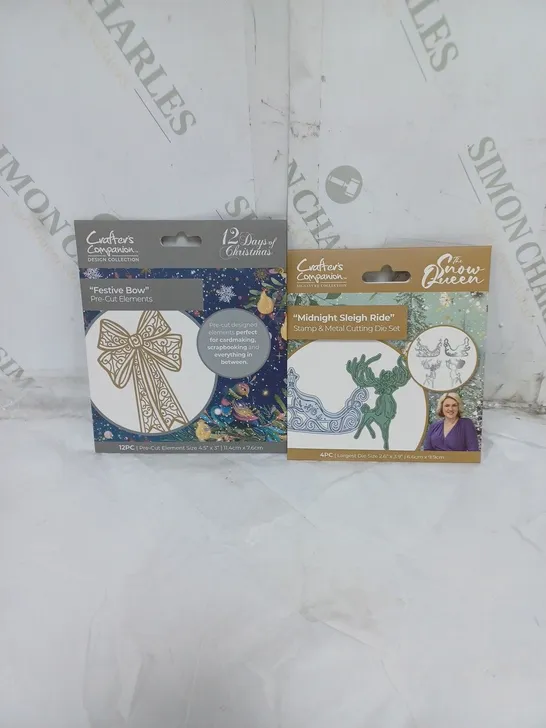 LOT OF 2 CRAFTER'S COMPANION THE SNOW QUEEN STAMP & METAL CUTTING DIE SET AND FESTIVE BOW PRE-CUT ELEMENTS SET