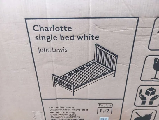 BOXED JOHN LEWIS CHARLOTTE SINGLE BED WHITE BOX ONE OF TWO ONLY