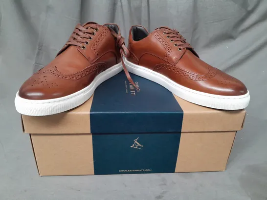 BOXED PAIR OF CHARLES TYRWHITT LEATHER BROGUE TRAINERS IN WALNUT BROWN UK SIZE 10