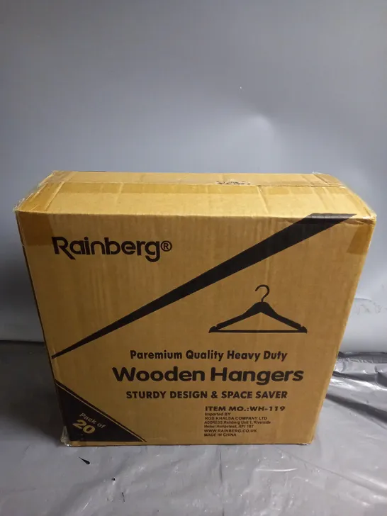 BOXED RAINBERG PREMIUM QUALITY HEAVY DUTY WOODEN HANGERS (PACK OF 20)