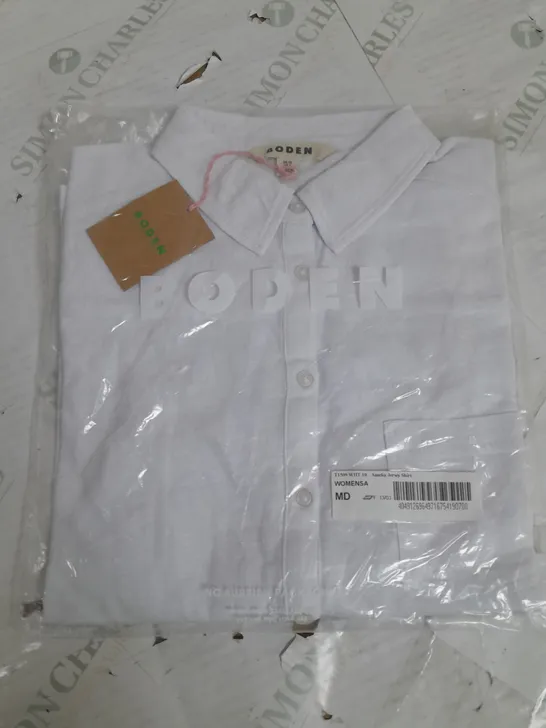 BAGGED BODEN AMELIA JERSEY SHIRT IN WHITE - UK 10