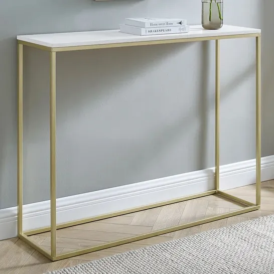 BOXED 106.7CM CONSOLE TABLE COLOUR: WHITE MARBLE/GOLD