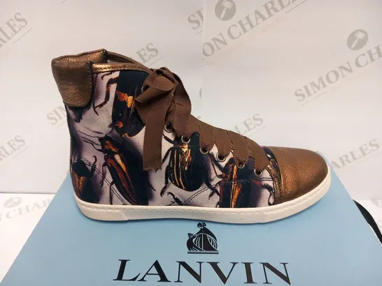 BOXED PAIR OF LANVIN BASKET HIGH TOP SNEAKER GOLD SIZE 37